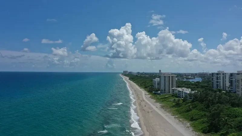 Aerial of Cocoa Beach on Florida's Space Coast, near Cape Canaveral